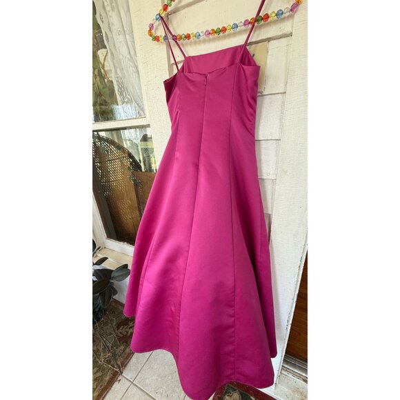 Vintage 90's Fuscia Pink Midi Formal Prom Bridal Dress Tulle Puff Size 6 - Picture 4 of 12